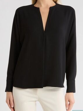 Black V‑Neck Long Sleeve Women's Top